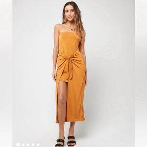 NEW L Space Lia Dress In Inka Gold Womens Size XL Wrap Strapless Dress